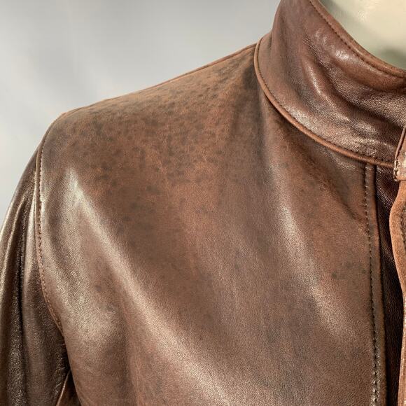FOG CITY Size 42 Brown Leather Bomber Jacket - Picture 5 of 13